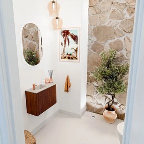 Mondiaz Joya DLux 60cm toiletmeubel ronding rechts ruby met wastafel faye links 1 kraangat opalo