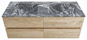 Mondiaz Vica DLux badmeubel 130cm washed oak 4 lades met wastafel lava dubbel zonder kraangat