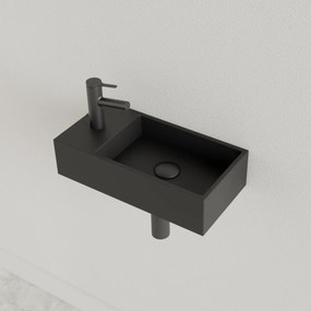 Sanigoods Nano fontein links zwart mat met kraangat 36x18cm