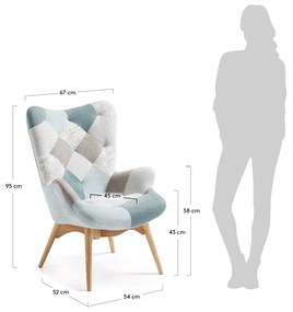 Kave Home Kody Patchwork Blauwe Fauteuil