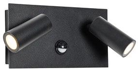 Buiten wandlamp zwart incl. LED 2-lichts bewegingssensor- Simon