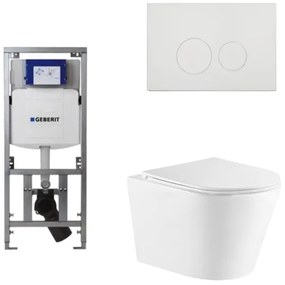 QeramiQ Dely Toiletset - 36.3x51.7cm - diepspoel - rimless - Geberit UP320 inbouwreservoir - met Burda frame - softclose toiletzitting - glans witte bedieningsplaat - ronde knoppen - wit mat SW1000766/0701131/SW706186/SW1026254