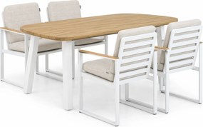 Tuinset 4 personen 180 cm Aluminium/teak Wit Lifestyle Garden Furniture Faro/Falcon