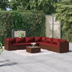 vidaXL 8-delige Loungeset met kussens poly rattan bruin