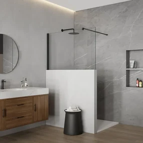 Fortifura Galeria Halfhoge Inloopdouche - 140x80cm - helder glas - 8mm - nano - met profiel en stabilisatiestang - Mat Zwart SW1235438 SW797905