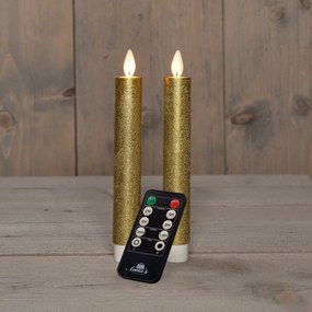 Anna's Collection - Led dinerkaars - goud - H 18cm - set van 2 stuks - met afstandsbediening