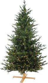 Göteborg verlichte kunstkerstboom - 183 cm - Donkergroen - Diameter 114 cm - 1655 tips - 300 ledlampjes (warm wit) - Houten voet