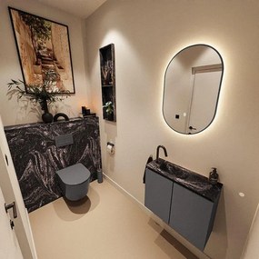 MONDIAZ TURE-DLUX 60cm toiletmeubel Dark Grey. EDEN wastafel Lava positie links. Met 1 kraangat. TUREDX60DGRL1LAV