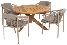 Prado Allora dining tuinset 130 cm rond 5 delig latte teak 4 Seasons Outdoor