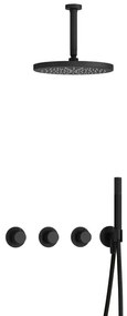 Hotbath Cobber X IBSX70 Regendoucheset inbouw - hoofddouche 30cm - plafondarm 15cm - handdouche staaf 1 stand - mat zwart IBSX70BL25
