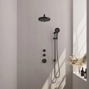 Brauer Stripe inbouw regendouche met 25cm hoofddouche, rechte muurarm en 3 standen handdouche en glijstang set 10 zwart mat