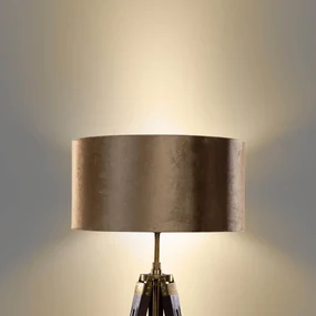 Vloerlamp messing tripod met velours kap brons 50cm - Cortin Klassiek / Antiek, Landelijk E27 rond Binnenverlichting Lamp