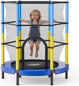 VEVOR minitrampoline voor kinderen met een draagvermogen van 60 kg, een veiligheidsnet van 140 cm, geschikt voor binnen en buiten, ideaal kerst- of verjaardagscadeau voor meisjes en jongens, blauw/geel