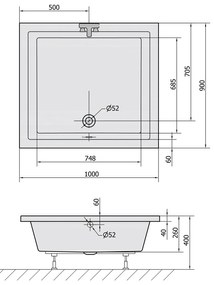 Polysan Deep rechthoekige douchebak 100x90x26cm wit