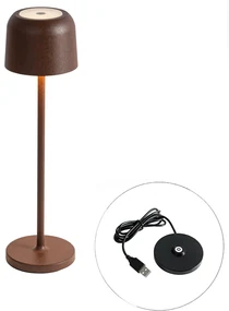 Buitenlamp met dimmer LED Tafellamp met dimmer mushroom roestbruin oplaadbaar incl. laadstation - Raika Modern IP65 Buitenverlichting Lamp