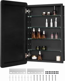 VEVOR Medicijnkast Spiegelmedicijnkast (508 x 126 x 762 mm) voor badkamer met spiegeldeur en verstelbare glazen planken, ingebouwd en aan de muur bevestigd, aluminium frame, spiegelkast badkamerkast