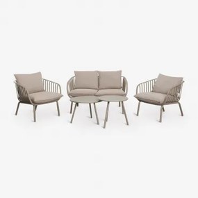 Tuinset Met 2-zitsbank, 2 Fauteuils En 2 Salontafels Van Staal En Polypropyleen Aradina Moka Bruin - Sklum