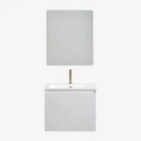 Macrae Houten Badkamermeubelset Met Geïntegreerde Wastafel Wit & Rechthoekige Led En Anticondens 60x70 Cm Riben & Goud ↑20 - Sklum