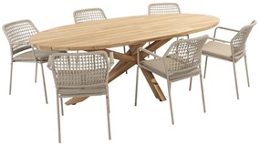 Taste by 4 Seasons Barista tuinset latte met Prado teak tafel met ovaal blad 240 x 115 cm  Tuinset    beige weerbestendig