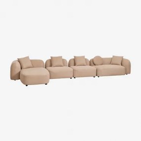 Modulaire 4-delige Chaise Longue Zitbank Links In Coco Chenille Dikke Chenille Stof Latte Bruin - Sklum