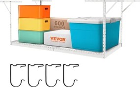 VEVOR Plafondplankenkast, 122 x 244 x 101 cm, zware, verstelbare opbergplanken van koudgewalst staal voor opslag en organisatie in de garage, draagvermogen van 272 kg, breedte van 56-101 cm, wit