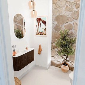 Mondiaz Joya 85cm toiletmeubel ronding links/rechts walnut met wastafel faye midden 1 kraangat talc