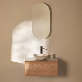 Tedrik Zwevend Badkamermeubelset Van Essenhout Ash Brown & Rond Cement Wit Ø40 Cm Zavion & Ovaal Met Opbergruimte 45x90 Cm Abner & Mat - Sklum