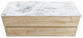 Mondiaz Vica DLux badmeubel 130cm washed oak 2 lades met wastafel glace links zonder kraangat