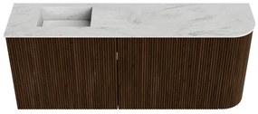 Mondiaz Joya DLux 100cm toiletmeubel ronding rechts walnut met wastafel faye links 1 kraangat opalo