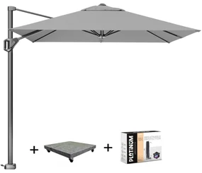 Voyager T1 zweefparasol 250x250 cm lichtgrijs met 90KG voet en hoes