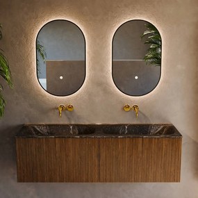 Mondiaz Kurve-dlux 140cm badmeubel dusk met 2 lades en wastafel stor small dubbel zonder kraangat lava
