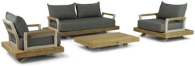 Stoel en Bank Loungeset 4 personen Aluminium/Teak Old teak greywash Santika Furniture Santika