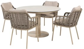 Taste by 4 Seasons Puglia tuinset latte met Sarah tafel met geprint keramisch blad Ø 120 cm Tuinset taupe weerbestendig