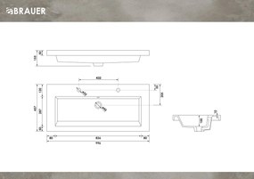 Brauer Solar Medium wastafel mineraalmarmer 100cm met 2 kraangaten wit mat