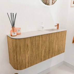 Mondiaz Joya DLux 90cm toiletmeubel ronding links oak met wastafel faye rechts 1 kraangat meli