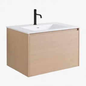 Hangend Badkamermeubelset 80x50 Cm Van Hout Met Geïntegreerde Wastafel Jacob Natuurlijk Hout & Spiegelloze & Mat Zwart ↑20 Cm - Sklum