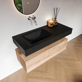 Zaro Alan badmeubel 110cm washed oak 1 lade met vrijhangende wastafel cloud links zonder kraangat urban