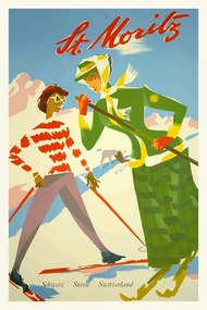 Kunstreproductie Vintage Travel Poster (Ski Season / Snow)