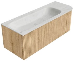 Mondiaz Kurve-dlux 125cm badmeubel ronding rechts oak met 1 lade en deur en wastafel big medium links zonder kraangat opalo