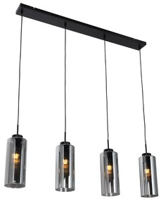 Eettafel / Eetkamer Art Deco hanglamp zwart met smoke glas 4-lichts - Laura Art Deco E27 Binnenverlichting Lamp