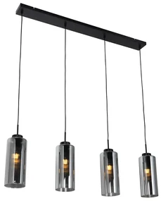Eettafel / Eetkamer Smart hanglamp zwart met smoke glas 4-lichts incl. 4 Wifi ST64 - Laura Modern E27 Binnenverlichting Lamp