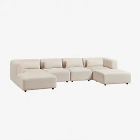 Linker Modulaire Chaise Longue Bank Van 4 Delen Met Poef Fogler Corduroy Beige – Linnen - Sklum