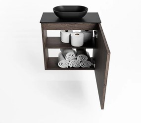 Mondiaz Fowy toiletmeubel 50cm dark brown met zwarte waskom midden zonder kraangat