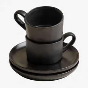 Pack Van 2 Koffiekopjes Van 10 Cl Met Schotel Van Gres Belvere Zwart - Sklum