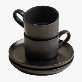 Set Van 2 Koffiekopjes 10 Cl Met Schotel Belvere Zwart - Sklum