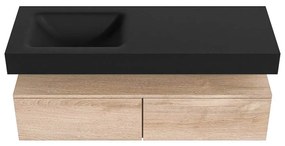 Zaro Alan badmeubel 130cm washed oak 2 lades met vrijhangende wastafel cloud links zonder kraangat urban