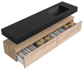 Zaro Alan badmeubel 180cm washed oak 2 lades met vrijhangende wastafel cloud rechts 1 kraangat urban