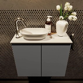 Mondiaz Fowy toiletmeubel 60cm dark grey met witte waskom links en kraangat