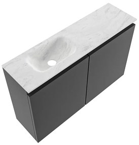 Mondiaz Ture DLux toiletmeubel 80cm dark grey met wastafel opalo links met kraangat