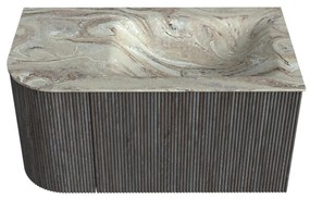 Mondiaz Kurve-dlux 85cm badmeubel ronding links shadow met 1 lade en deur en wastafel cloud rechts zonder kraangat glace